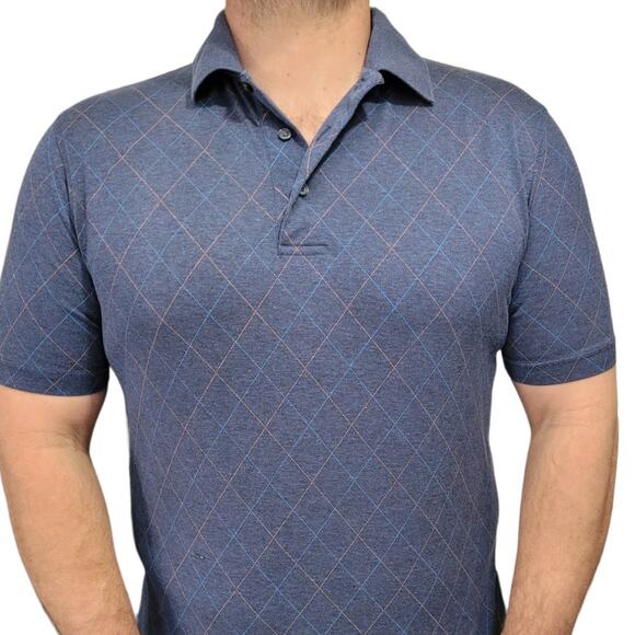 Jos. A. Bank Leadbetter Golf Polo M Blue Diamond Argyle Jacquard Preppy Classic - Picture 4 of 6